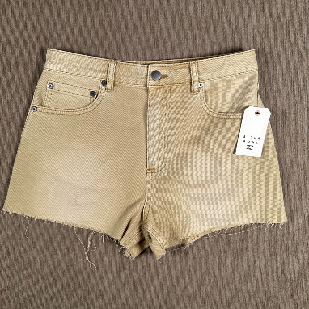Billabong High Tides Tan Khaki Denim Shorts Raw Hem ABJDS00142 Size 29 NWT